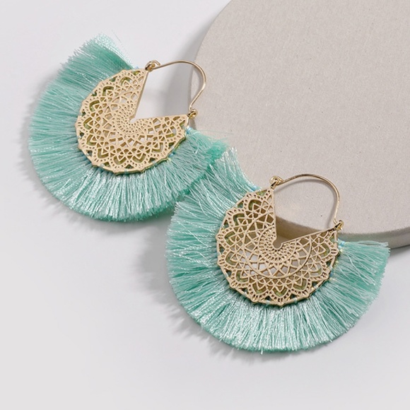 Anthropologie Jewelry - 2/$30❣️Mint Green Fringed Hoop Earrings